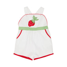 Load image into Gallery viewer, Ruthie Romper - White w/ Strawberry Appliqué
