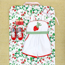 Load image into Gallery viewer, Ruthie Romper - White w/ Strawberry Appliqué
