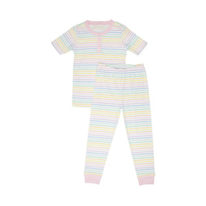 Sara Jane Short Sleeve Set - Rainbow Rollerskate Stripe w/ Palm Beach Pink