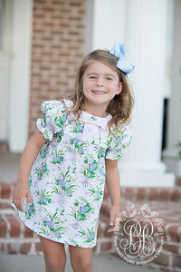 Banks Bow Dress - Short Sleeve - Grove Park Garden w/ Palm Beach Pink