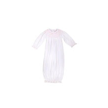 Load image into Gallery viewer, Sweetly Smocked Greeting Gown - Worth Ave White w/ Pink, Blue, or Red
