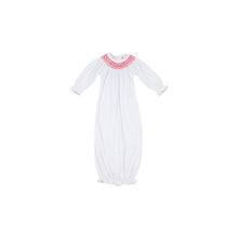 Load image into Gallery viewer, Sweetly Smocked Greeting Gown - Worth Ave White w/ Pink, Blue, or Red
