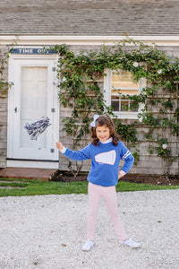Isabelle's Intarsia Sweater - Barbados Blue w/ Palm Beach Pink Megaphone