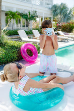 Load image into Gallery viewer, Tortola Swim Trunks - White Sand Watercolor w/ Hamptons Hot Pink
