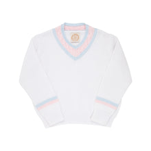 Load image into Gallery viewer, Vivie June V-Neck Sweater - White, Buckhead Blue &amp; Palm Beach Pink
