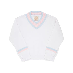 Vivie June V-Neck Sweater - White, Buckhead Blue & Palm Beach Pink