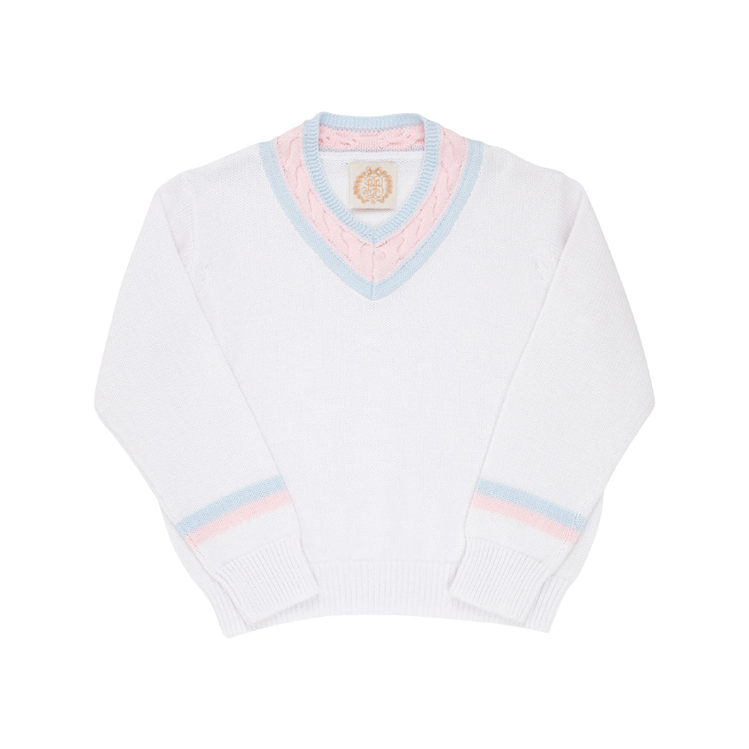 Vivie June V-Neck Sweater - White, Buckhead Blue & Palm Beach Pink