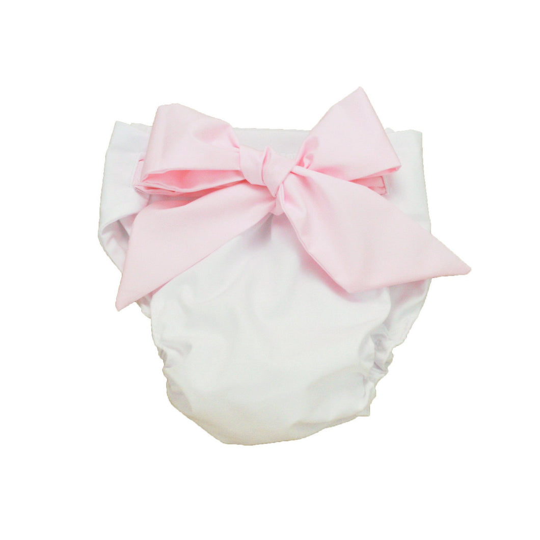 Baby Bow Bottom Bloomer - White w/ Palm Beach Pink Bow