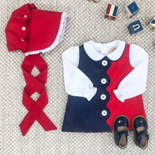 Load image into Gallery viewer, Maude&#39;s Peter Pan Collar - White w/ Navy Trim - Long sleeve - Pima
