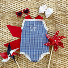 Load image into Gallery viewer, Sisi Sunsuit - Rockefeller Royal Gingham w/ Richmond Red - Broadcloth
