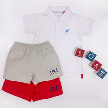 Load image into Gallery viewer, Prim &amp; Proper Polo - Short Sleeve - Worth Ave White w/ Sunrise Blvd Blue Stork
