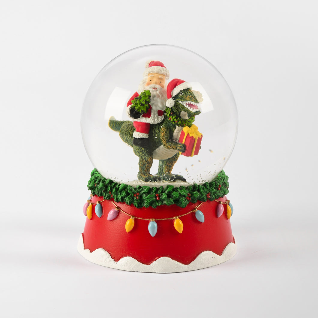 T-Rex Santa Snow Globe